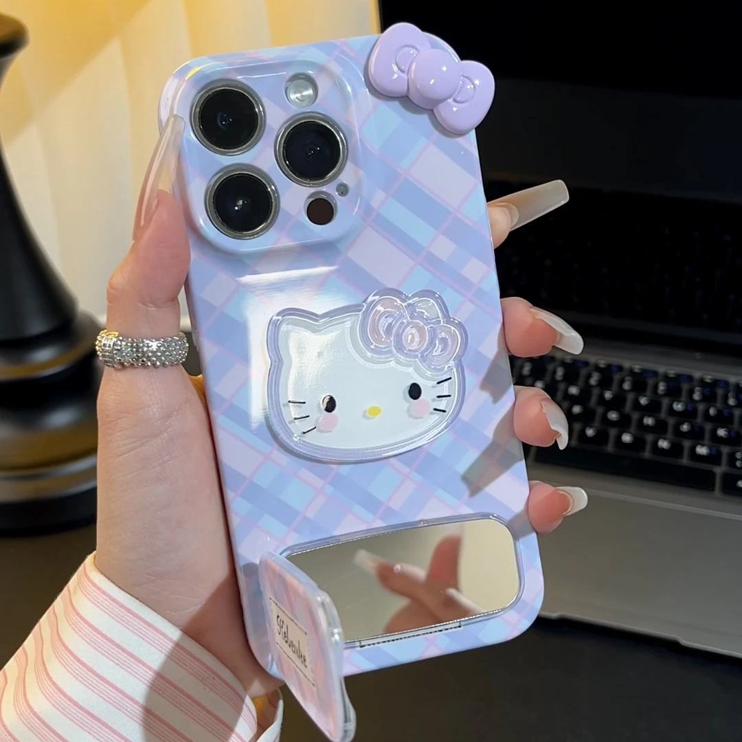 雅天立格纹立体KT猫适用苹果16/13手机壳iPhone华为vivoppo小米15