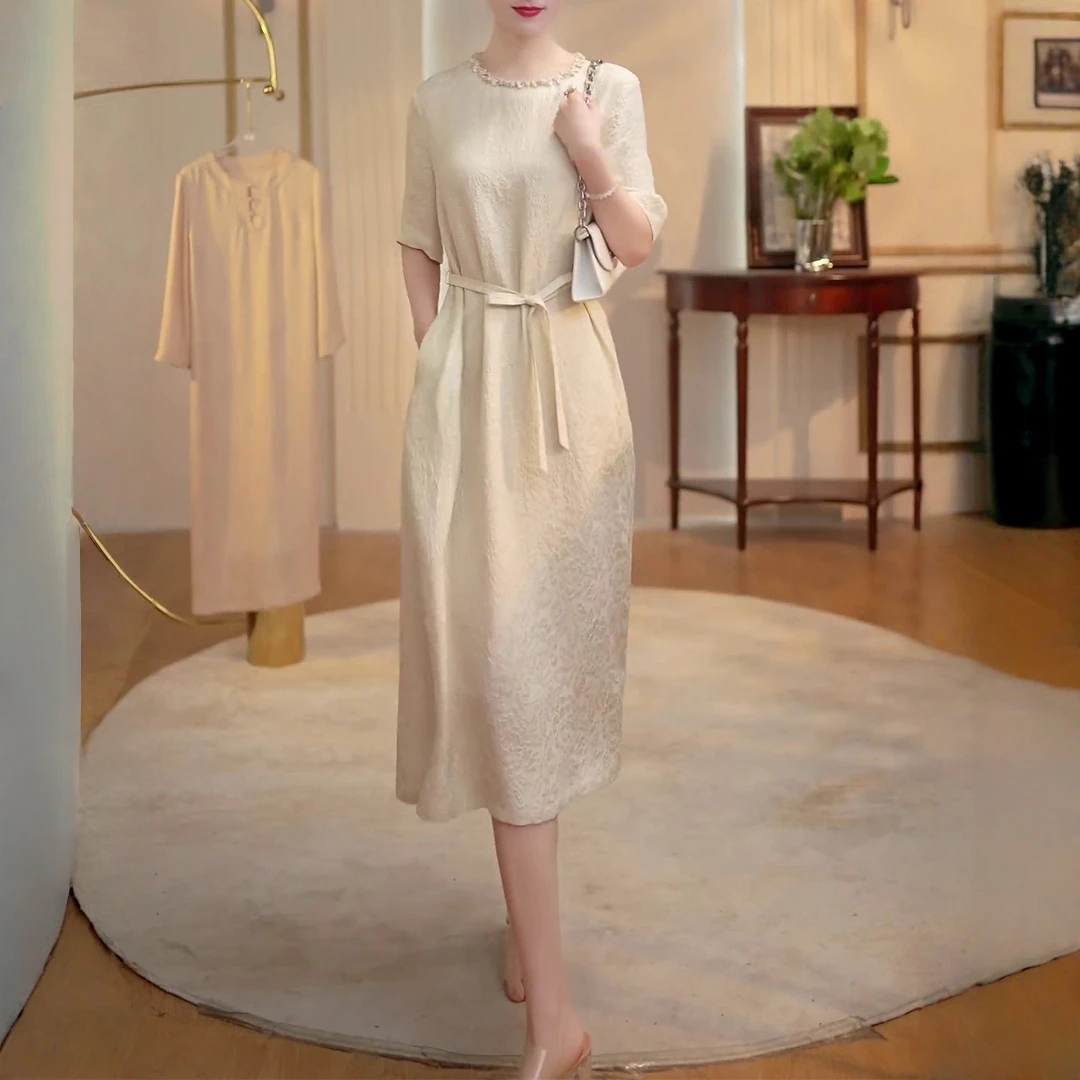 新中式国风改良旗袍2025年夏季新款纯色复古气质显瘦百搭连衣裙女
