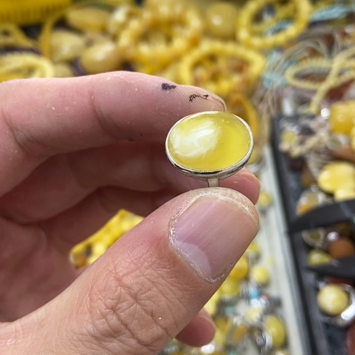 裸石蜜蜡银S925镶嵌戒指