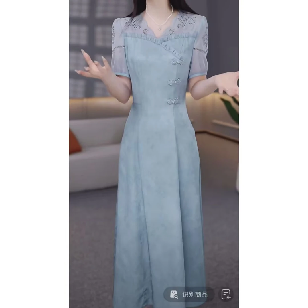 高级云锦提花缎镂空刺绣国风旗袍裙2025夏季新款新中式盘扣旗袍女