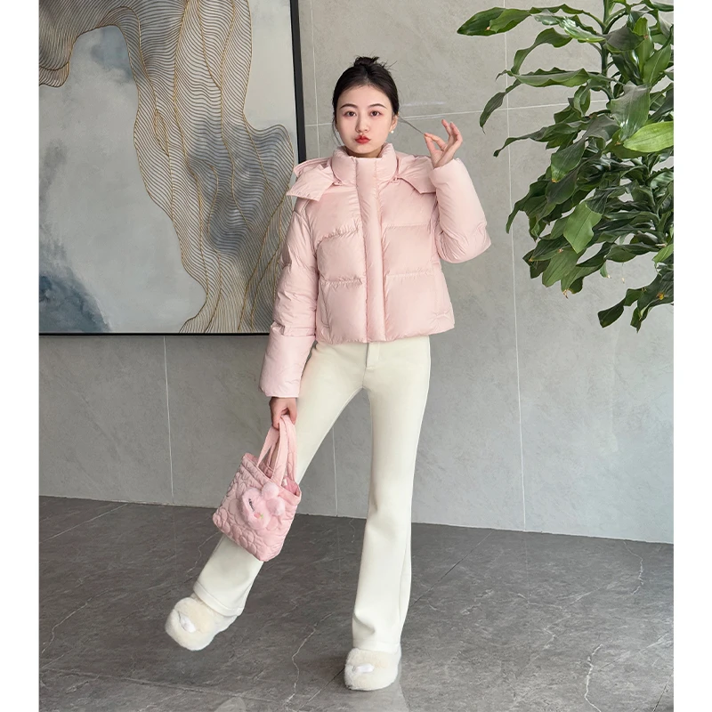 【艺术美学】小个子冬季加厚保暖面包服粉色泡芙感高级短款羽绒服女