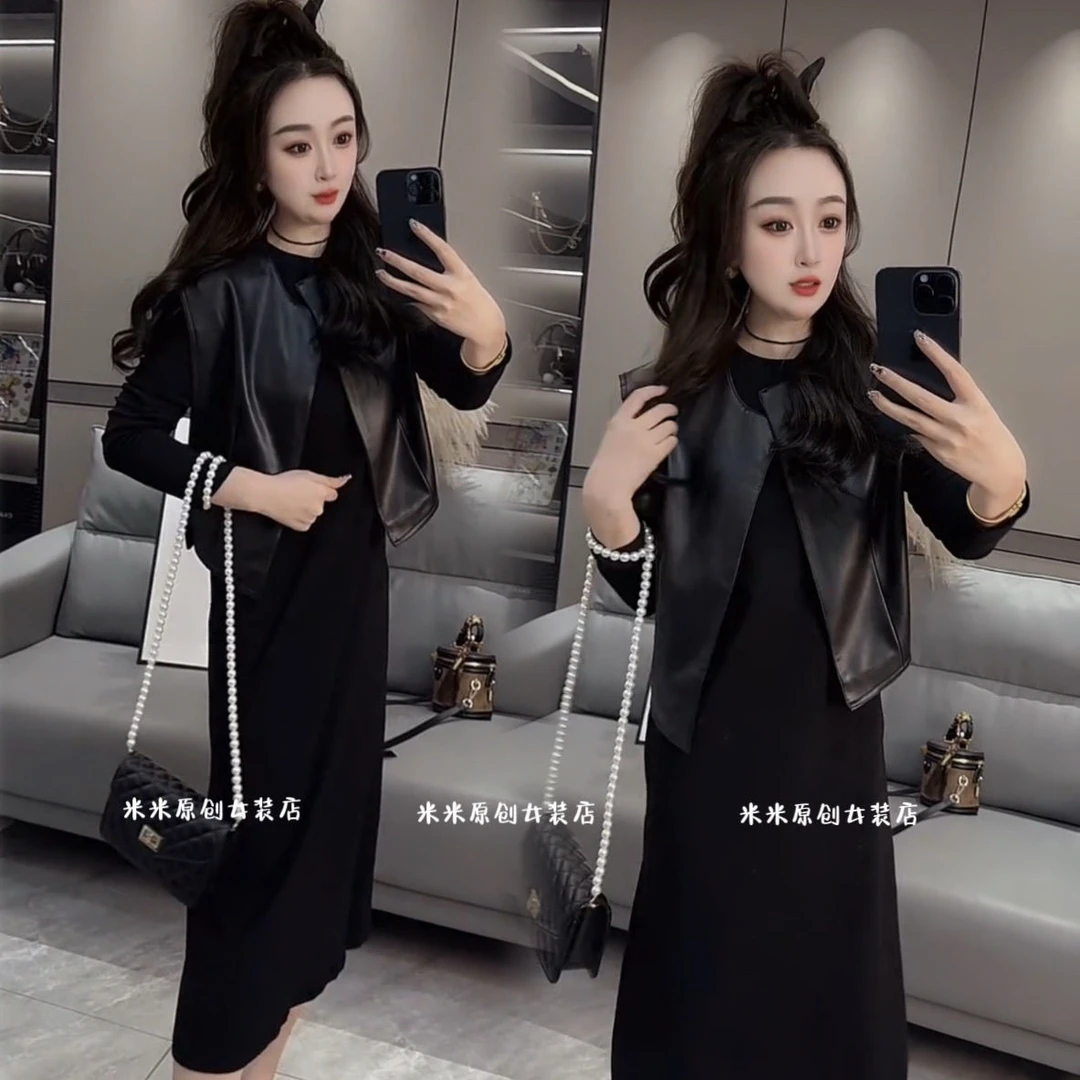 轻奢名媛连衣裙马甲两件套新款质感爆款秋季2025韩版洋气显瘦套装