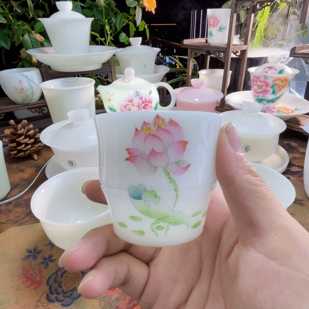 手绘荷韵竹节杯主人杯