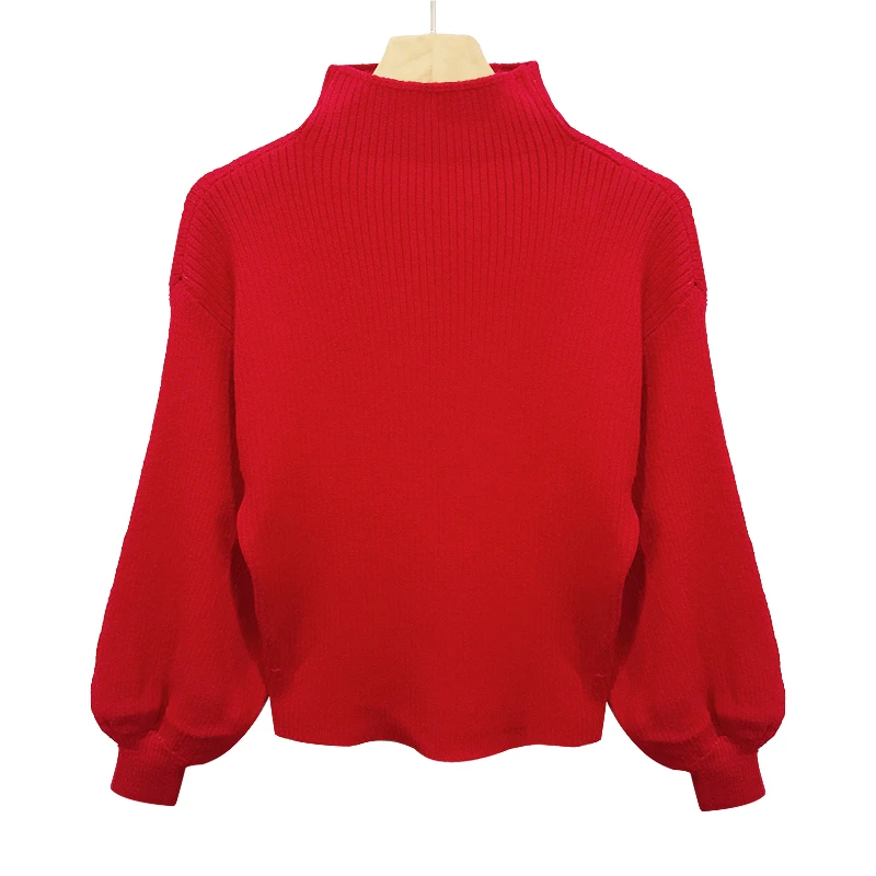 温柔保暖短款针织衫气质时尚法式简约厚实百搭蝙蝠袖高领小众毛衣