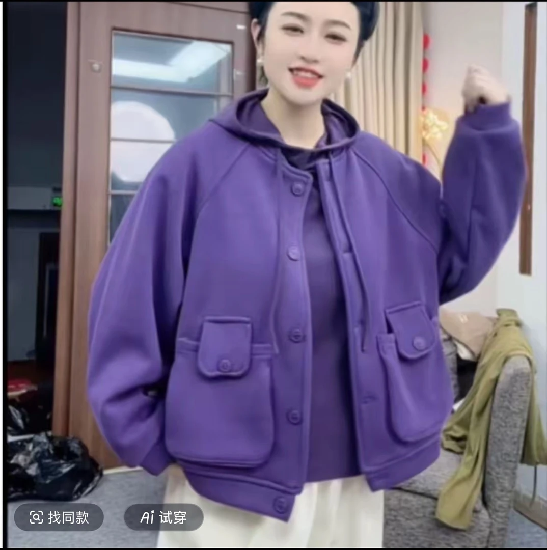 新款休闲宽松时尚韩版加绒外套-大兜外套