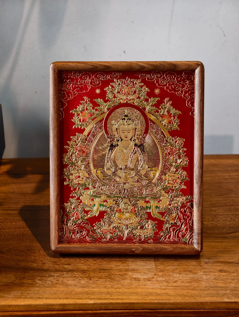 刘华铜手工錾刻《大日如来》铜雕画中式桌面摆台玄关桌面装饰画摆件