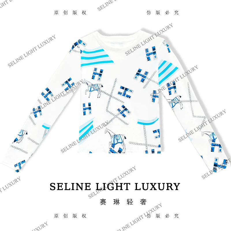 【25Q-713】太 2025 SELINE 原创H字母印花时尚轻奢气质长袖T恤