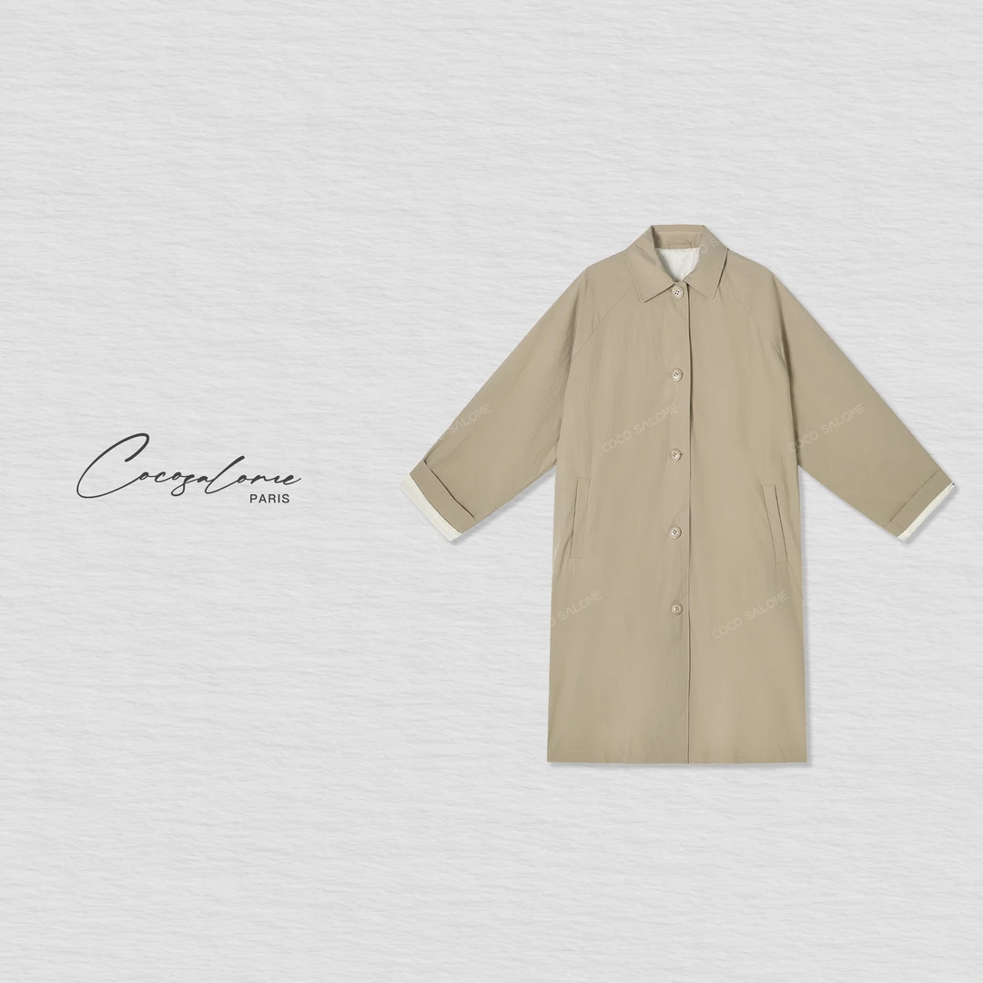 韩彬彬"拥抱风"春秋氛围感微皱肌理设计韩系女装休闲风衣1051-10