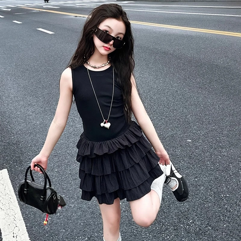 女童夏季背心蛋糕裙子2025新款儿童无袖吊带连衣裙女孩蓬蓬裙洋气