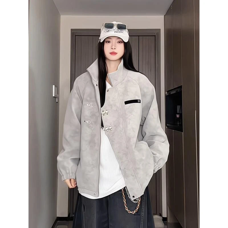 新中式扎染皮衣外套男款2025春秋新款立领棒球服开春痞帅飞行夹克