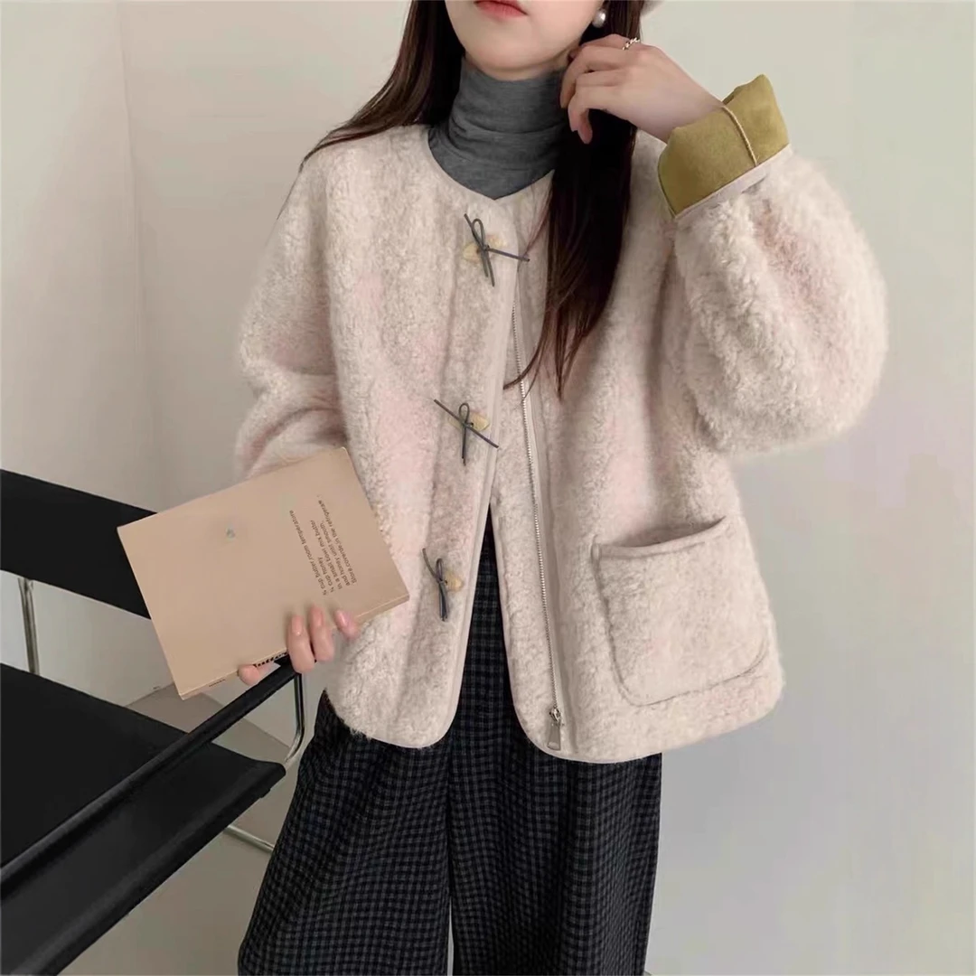 新款时尚洋气百搭女装2025冬季新款韩版宽松显瘦圆领短外套女休闲