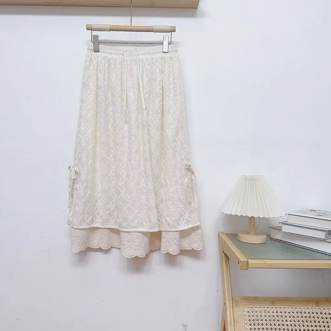 MANXMAN【步步生花】新款文艺刺绣双层百搭遮肉显瘦半身裙