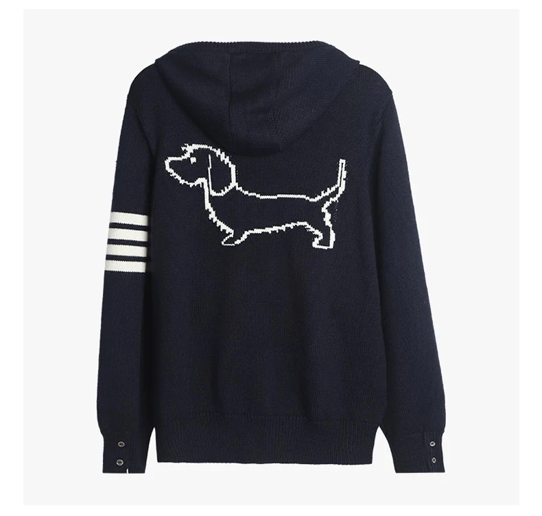 【官方旗舰】THOM汤姆布朗绵羊毛后背小狗帽衫经典四杠针织开衫男女