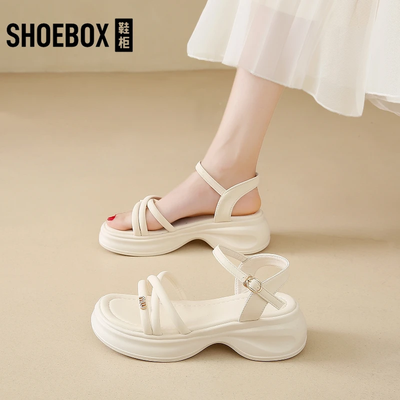 SHOEBOX鞋柜厚底凉鞋女款2025夏季新款外穿配裙子中跟罗马凉拖鞋
