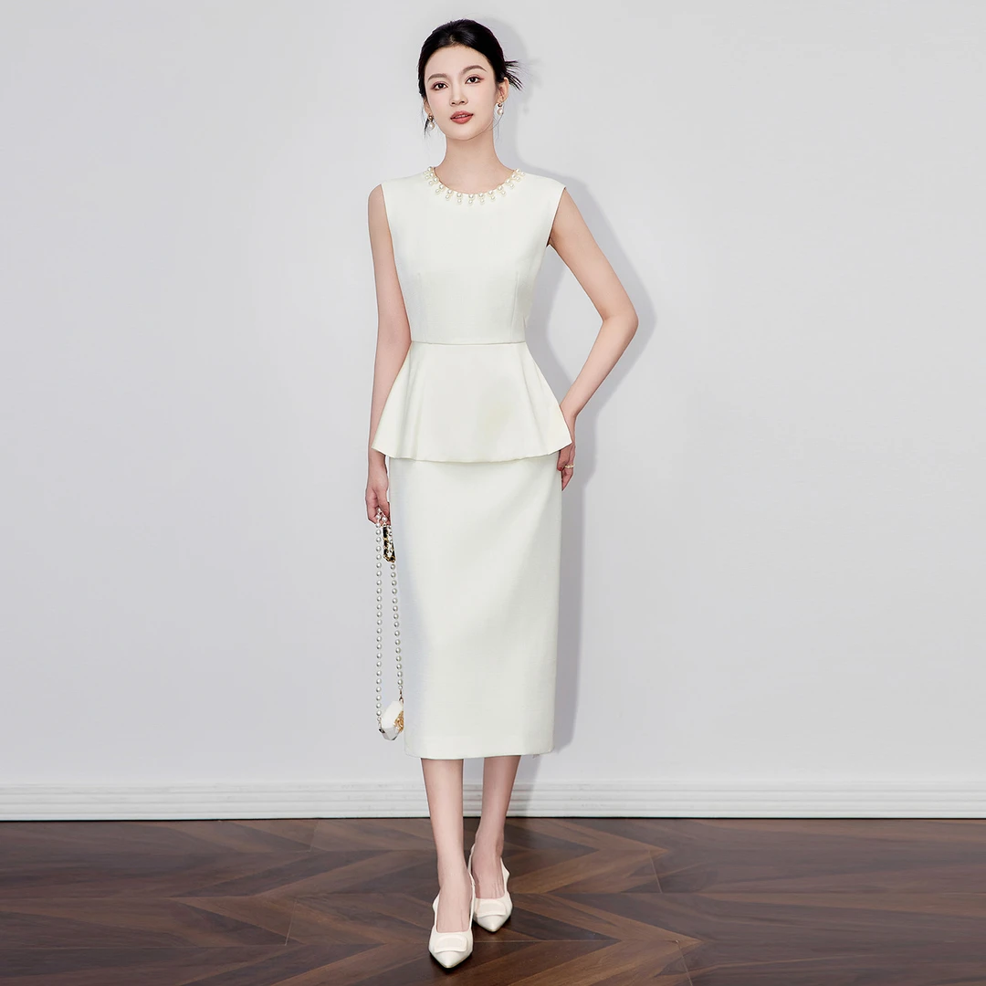 秋季时尚套装西装吊带法式套装修身夏季包臀白色女装裙子气质轻奢