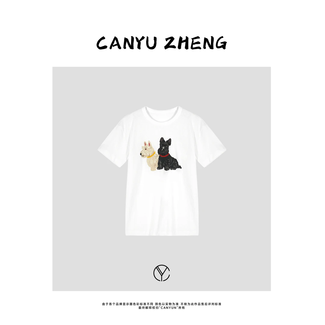CANYU春夏 ‘’雪纳瑞‘’简洁可爱黑白小狗圆领短袖Tee夏