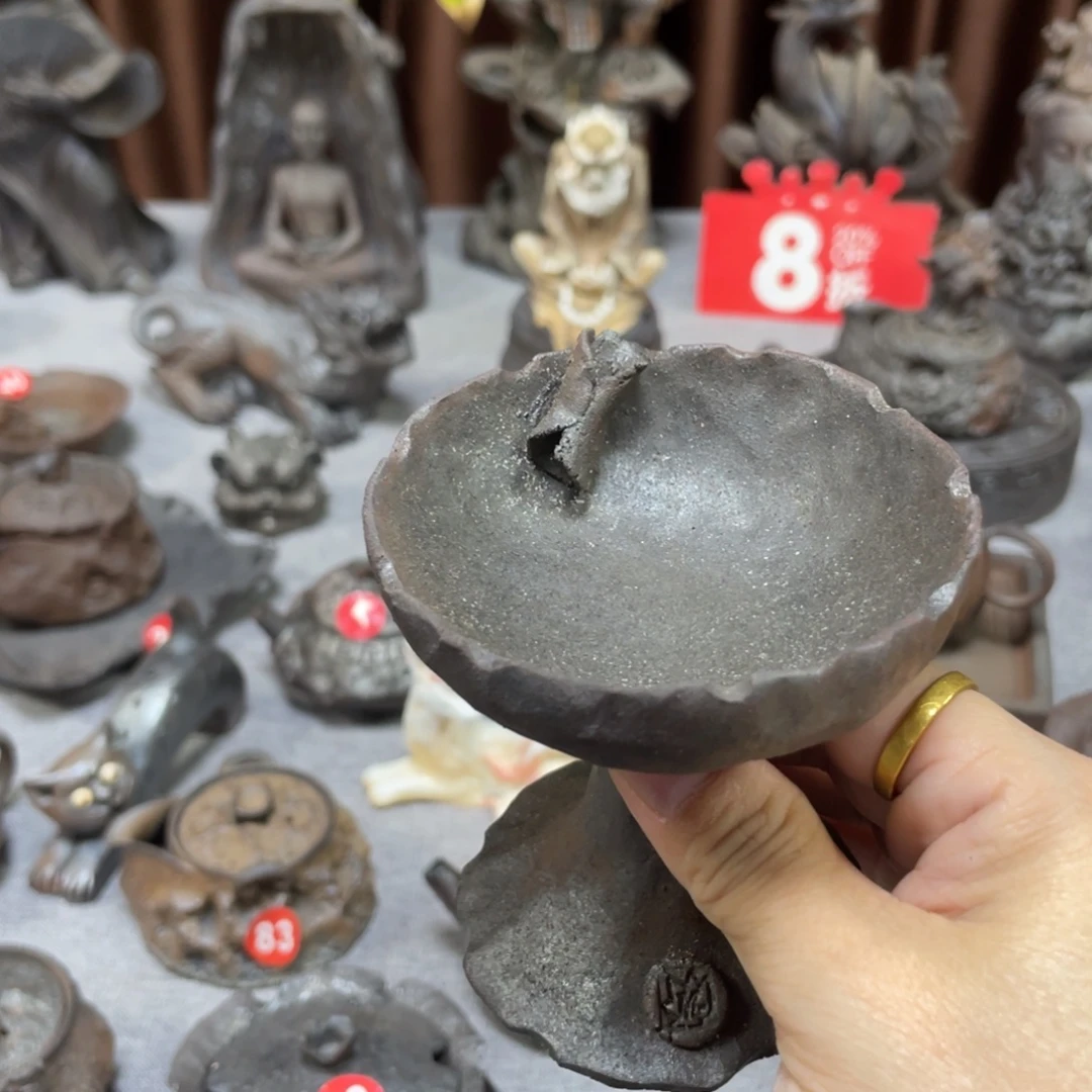 油灯台全手捏柴烧茶器