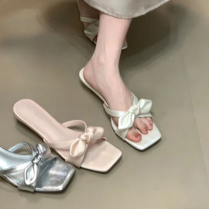 温柔晚风蝴蝶结露趾凉拖鞋夏季外穿配裙子一字拖新款