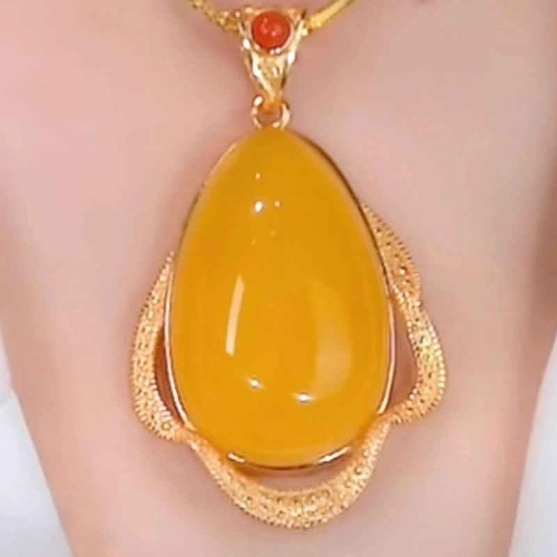 铜合金项链 气质轻奢链子黄色镶嵌坠链百搭海洋之心饰品锁骨链