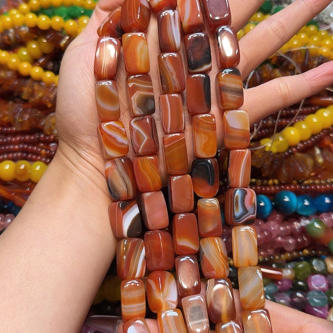 玛瑙/玉髓未镶嵌珠宝半成品天然红玛瑙线条大孔12✖️20mm