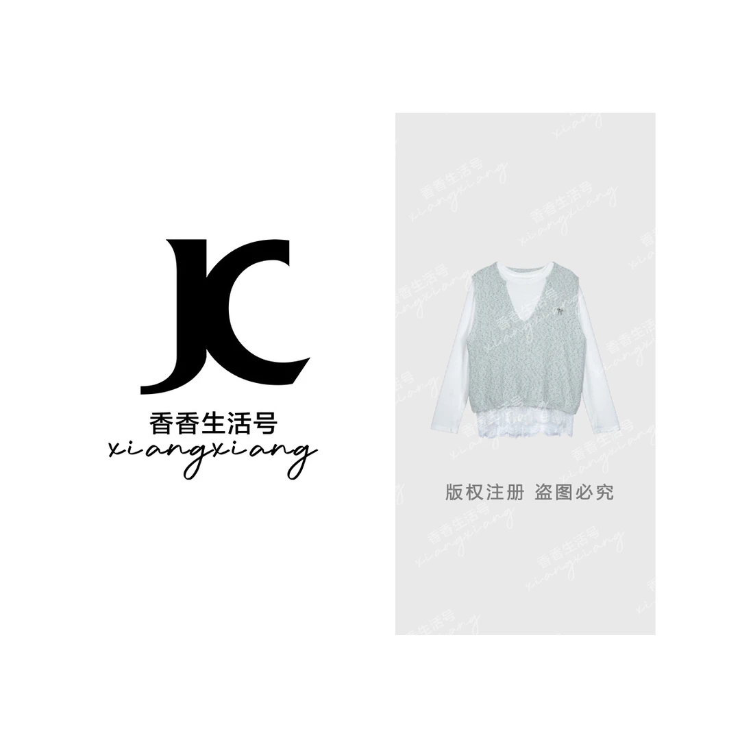 【香香专属】“温柔甜妹”2025春季新款欧若风针织衫两件套上衣YN9238