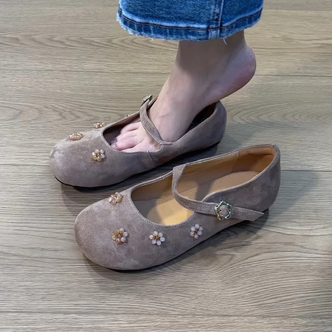 单鞋2025新款软糯~纯手工纯串珠花朵玛丽珍单鞋小众单鞋女款春秋