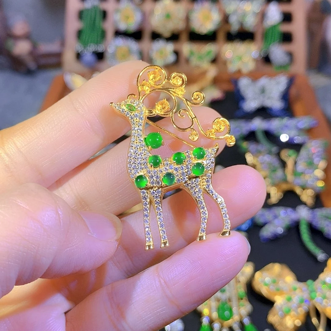 吊坠(不含链)银S925镶嵌翡翠