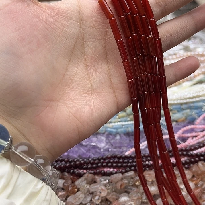 玛瑙/玉髓未镶嵌珠宝半成品一条4/13mm左右红玛瑙管珠