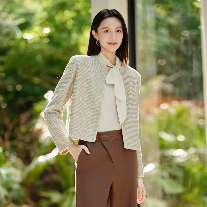 EP雅莹高端系列 羊毛小香风双面提花针织开衫 早秋新款9116A