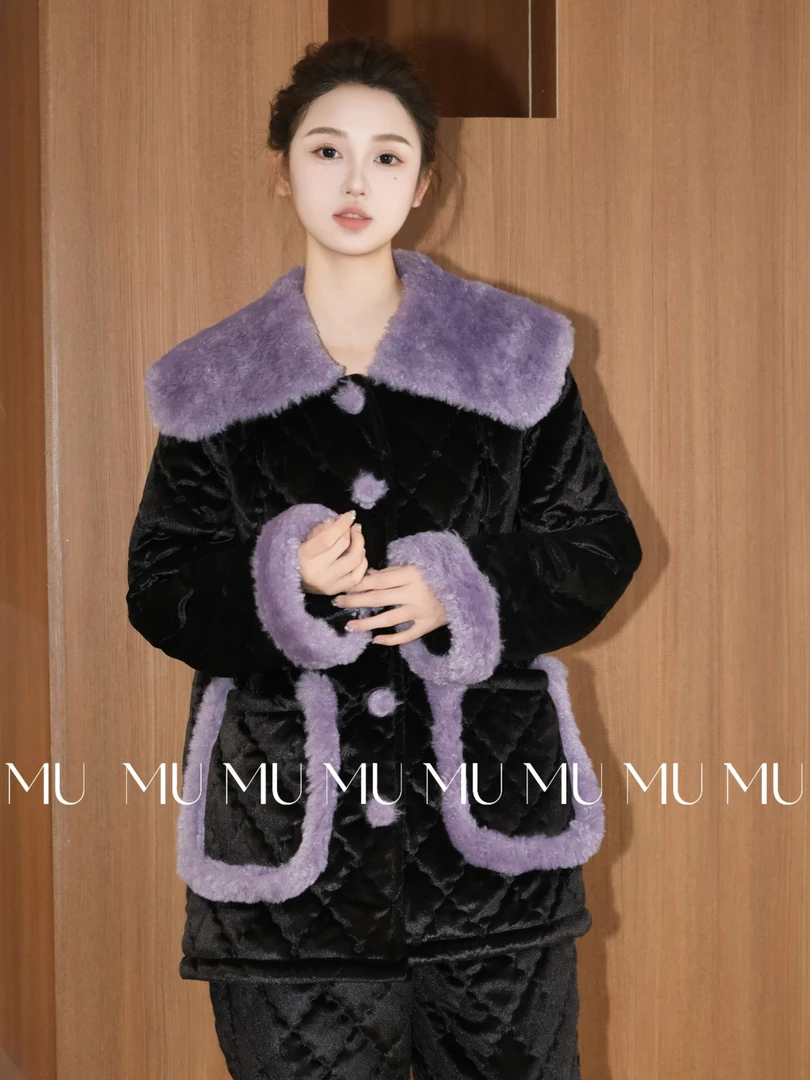 原艾慕优，紫墨寻踪，原创家居服套装，加绒，加厚