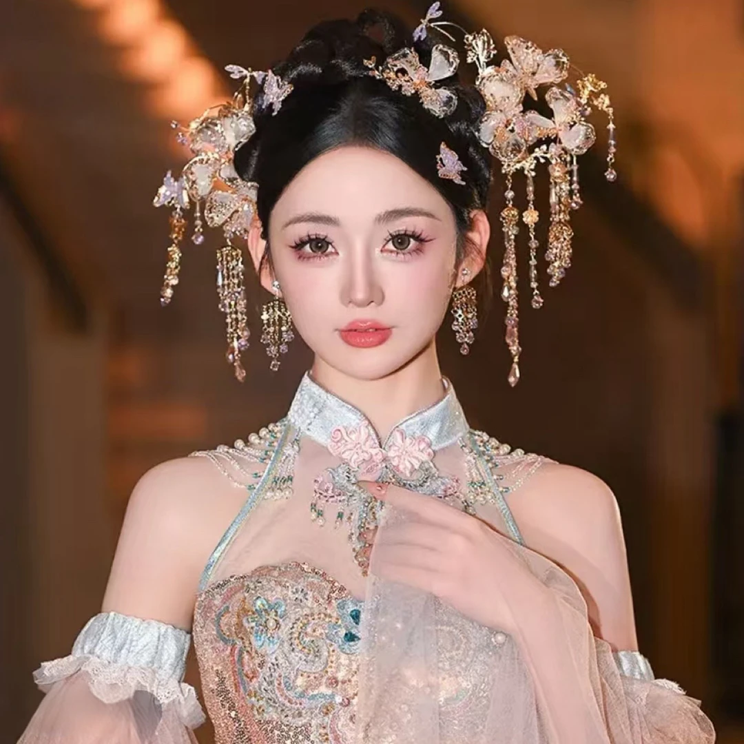 新娘中式头饰秀禾服龙凤褂粉色减龄发簪发饰古典婚礼