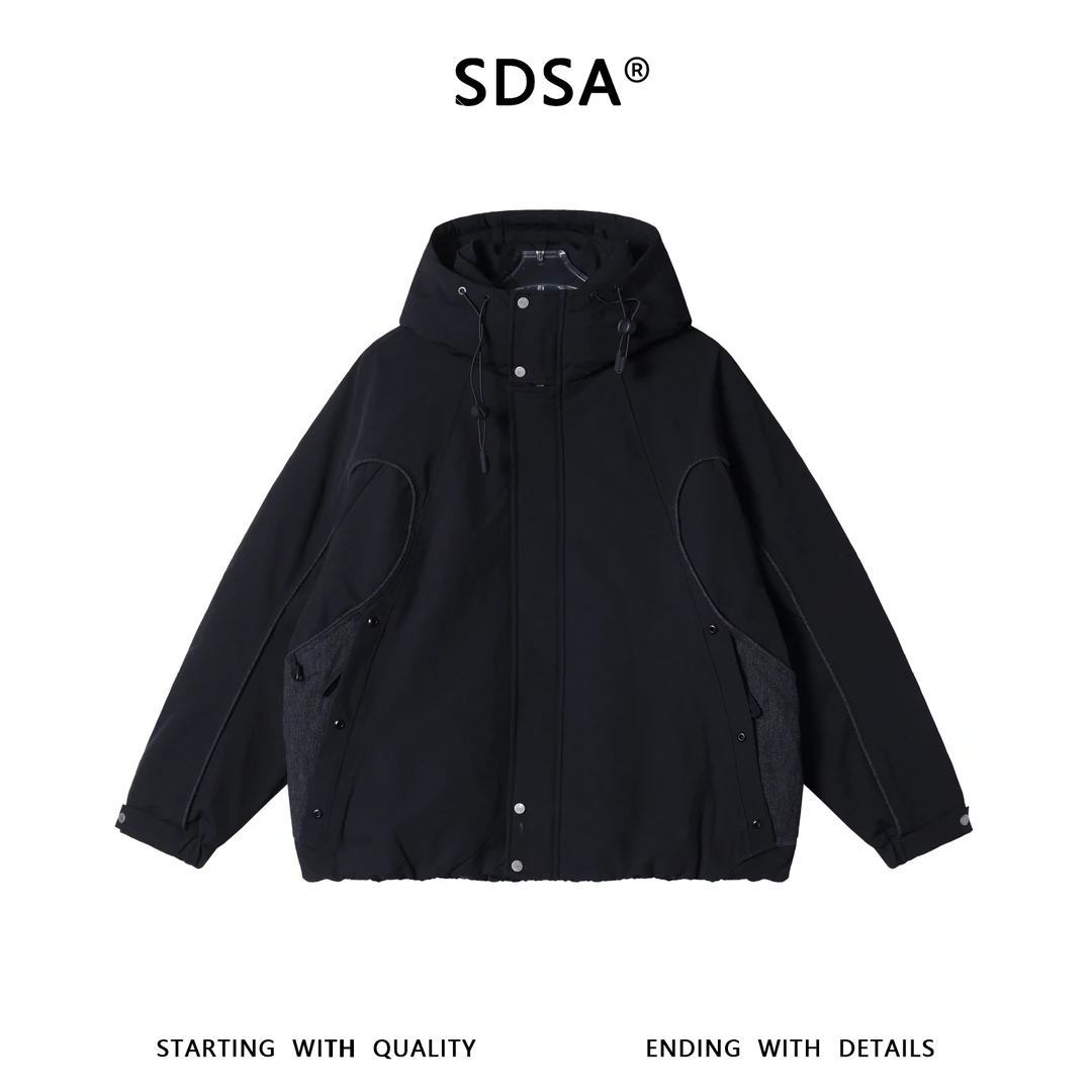 SDSA男士秋冬新款痞帅男装潮牌连帽羽绒服百搭保暖拼接简约外套