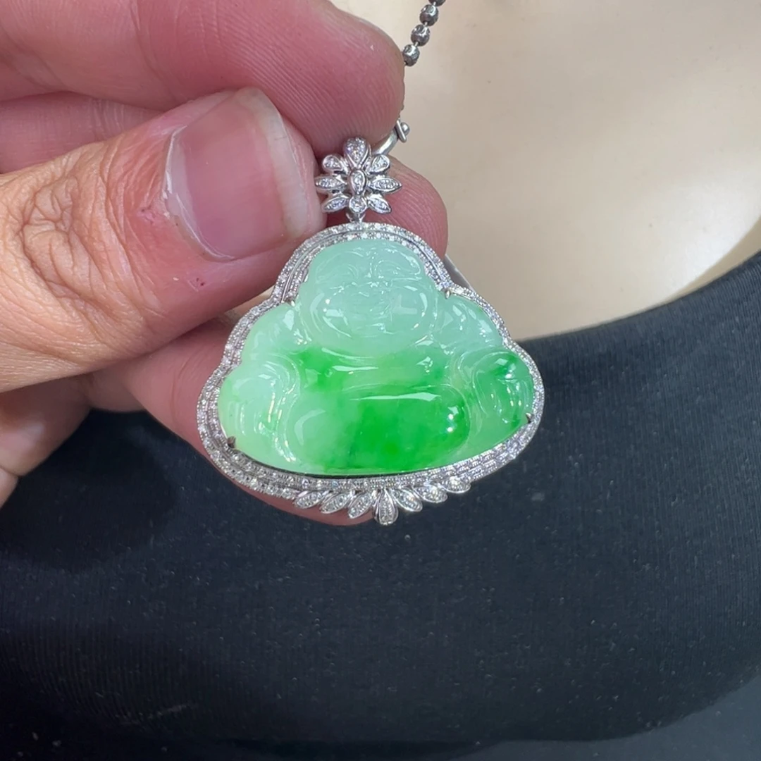 翡翠18K金镶嵌吊坠(不含链)