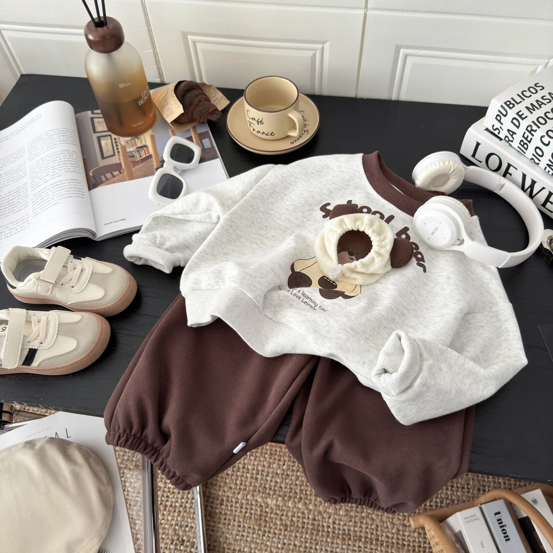 卫衣套装2025秋季新款时髦潮流立体玩偶宽松男童卫衣卫裤两件套