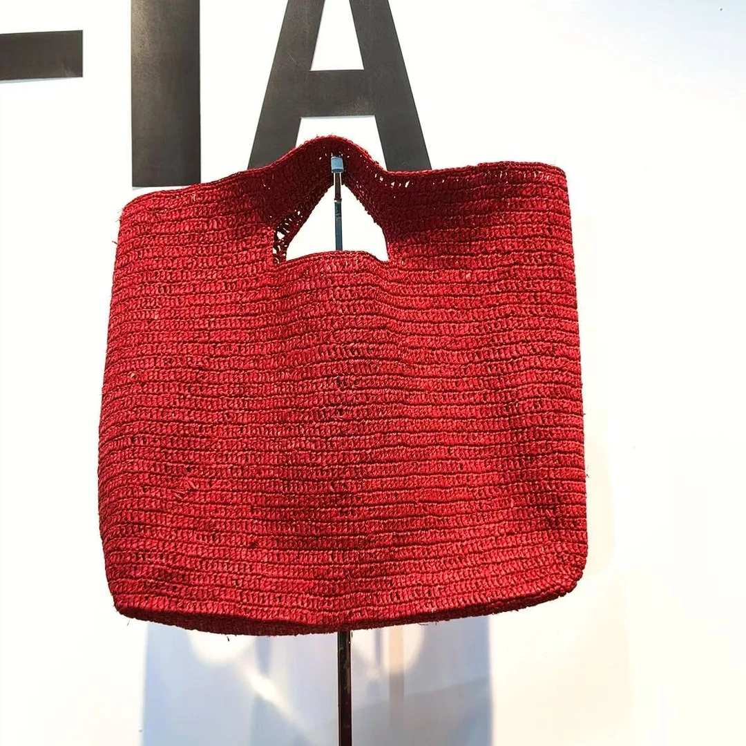 033  拉菲草编织红色包包非洲进口手工制作