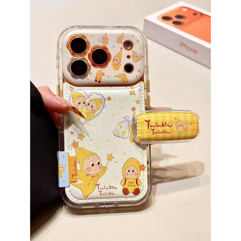 呆萌可爱爱心星星男孩折叠支架适用苹果17promax手机壳15iphone16