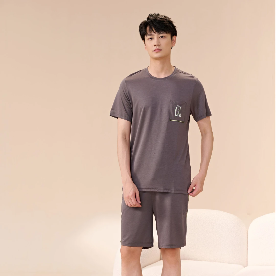 GEMMA/姬の玛夏季男士圆领睡衣薄款休闲家居服套装232641