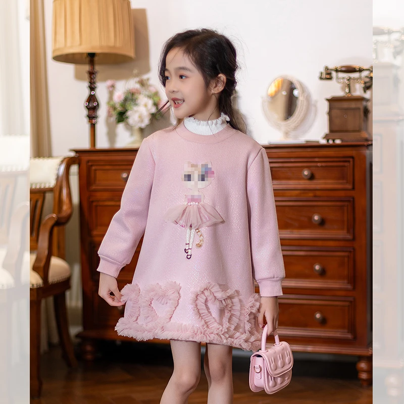 女童加绒连衣裙冬装2025新款洋气小女孩甜美卫衣裙儿童公主裙A209