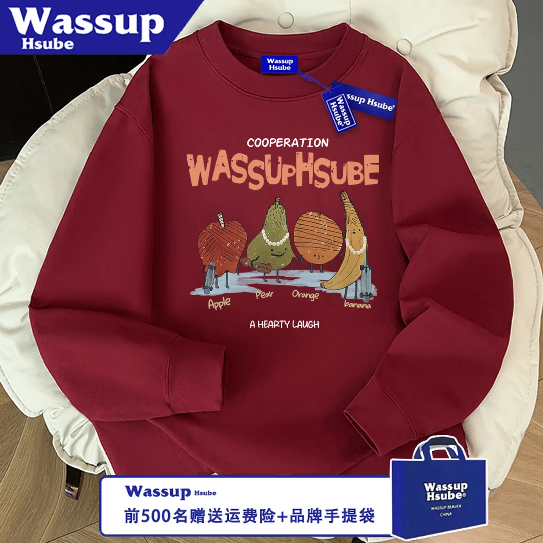 WASSUP HSUBE潮流美式水果长袖秋冬休闲宽松印花情侣上衣