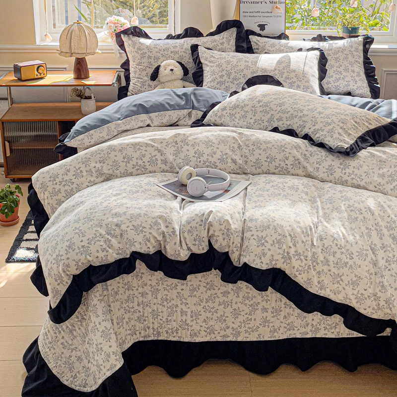 法式赫本风小清新高档碎花轻奢床盖四件套被套床单宿舍床笠三件套