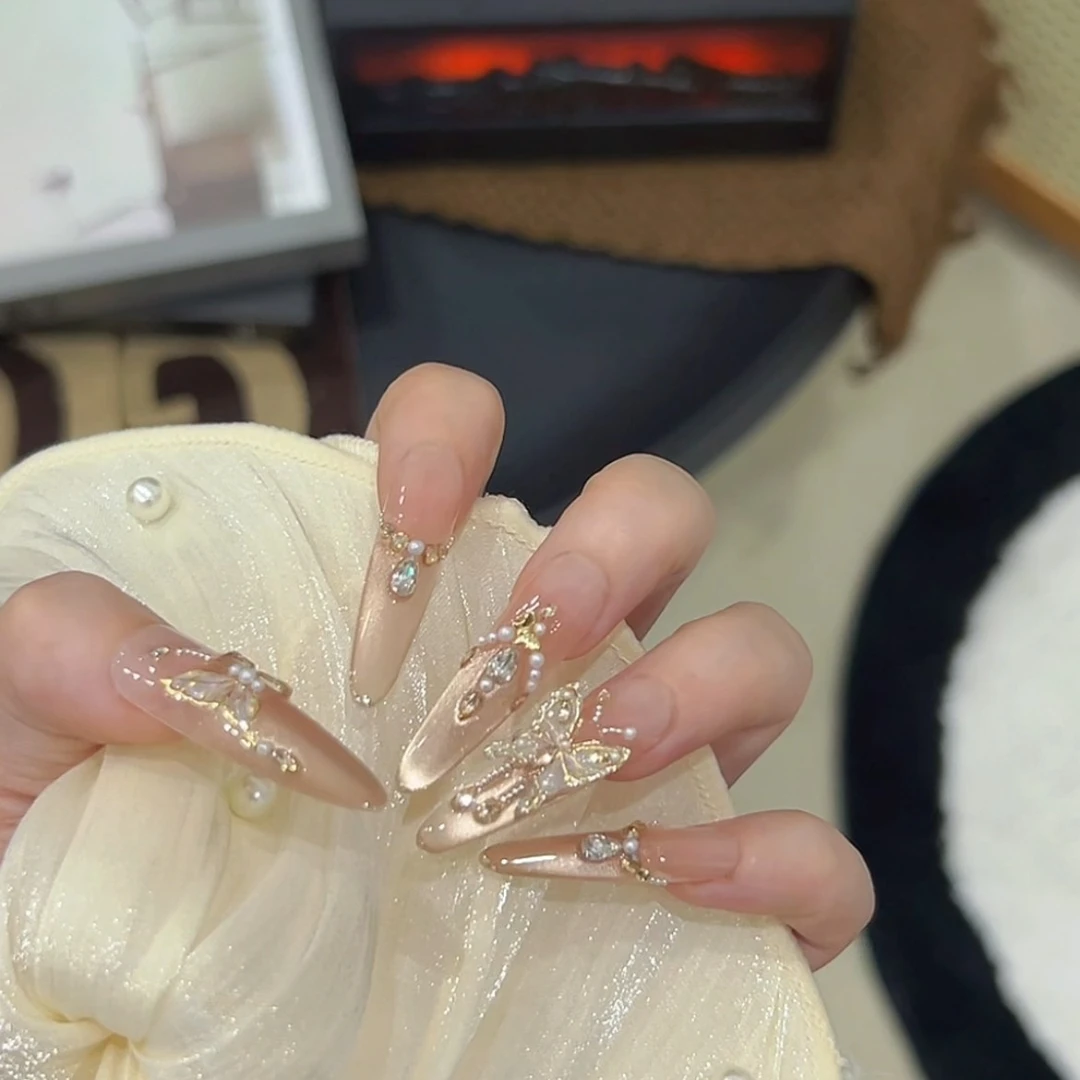 【金’福‘蝶】闪亮猫眼菱格纯手工穿戴甲显白气质高级穿戴甲