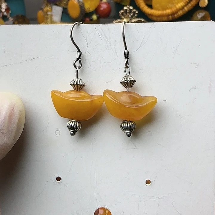 琥珀银S925镶嵌耳饰