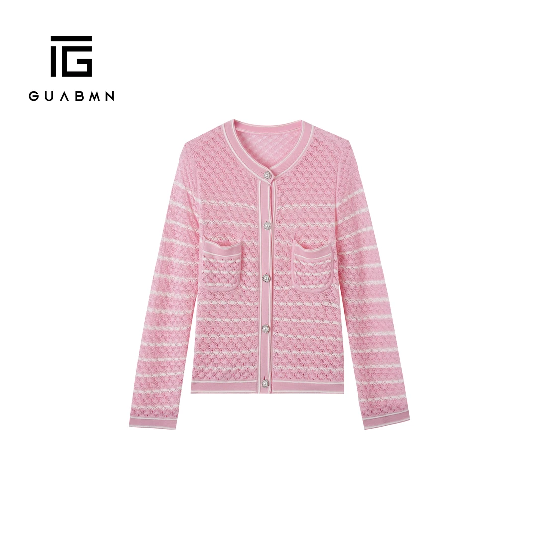 GUABMN2025秋季小香风气质修身条纹小众针织开衫女装3878