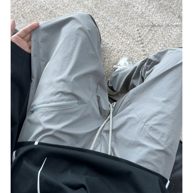 早秋新款高弹褶皱速干裤男拉链设计高街痞帅休闲裤宽松大码长裤子