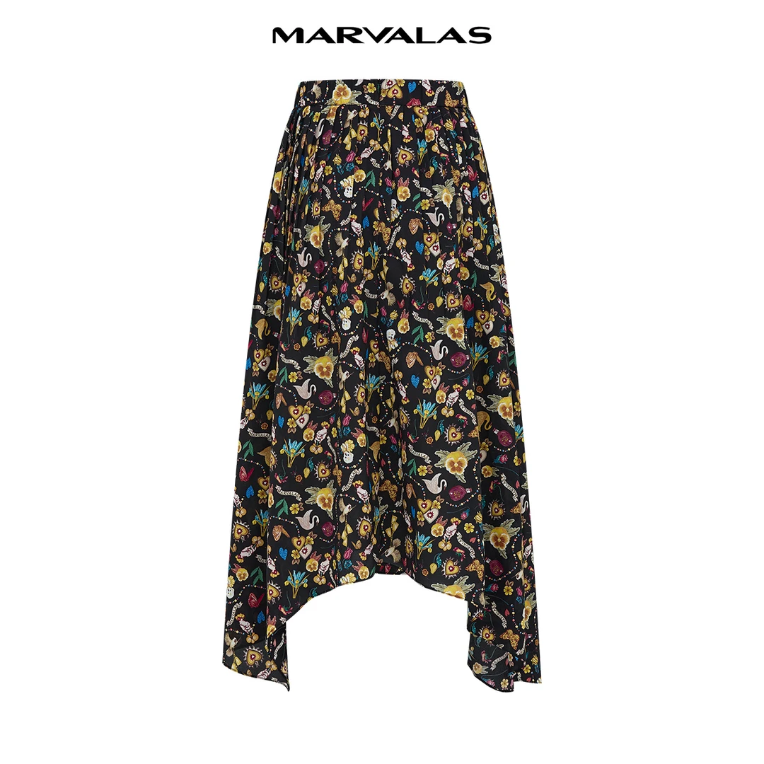 【商场同款】曼德诗碎花半身裙新款复古撞色印花裙M207310643