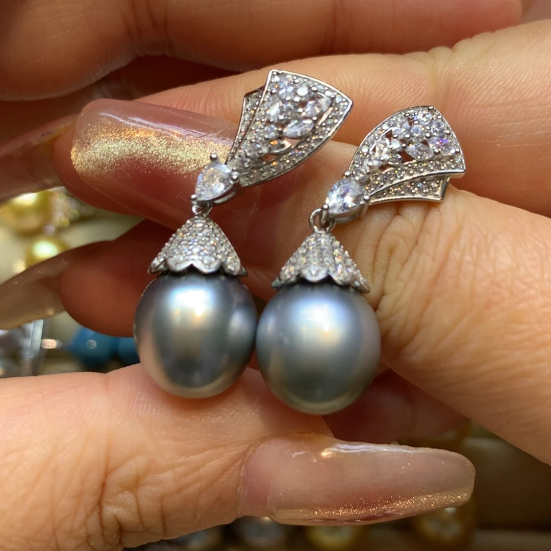 银S925镶嵌耳饰海水珍珠