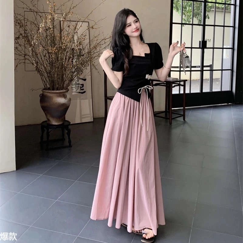 大码干练气质女装套装裙夏季短袖上衣胖MM显瘦半身裙高级感两件套