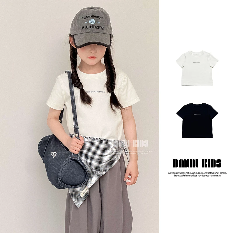 【嗒囜】高克重千禧摩登棉~舒适有弹女童夏新款简约短款修身短袖T