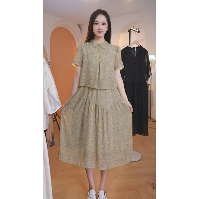 L8881 2025年夏季新款简约时尚洋气假两件宽松显瘦中长款连衣裙