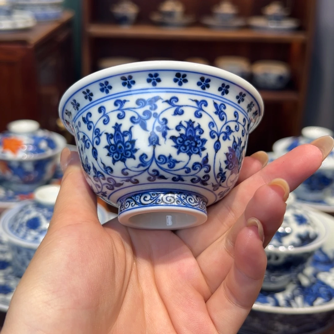 青花雯华堂手绘杯杯